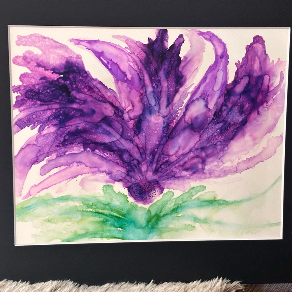 Handcrafted original abstract alcohol ink wall decor purple painting - Picture 8 of 9